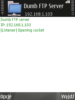 A Symbian mobile phone running an FTP server